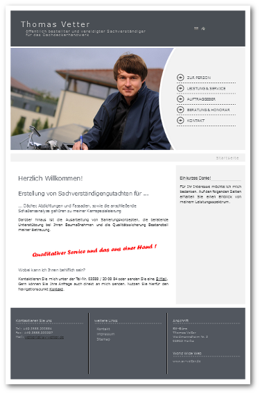 Webseite - Thomas Vetter öffentlich bestellter und vereidigter Sachverständiger für das Dachdeckerhandwerk